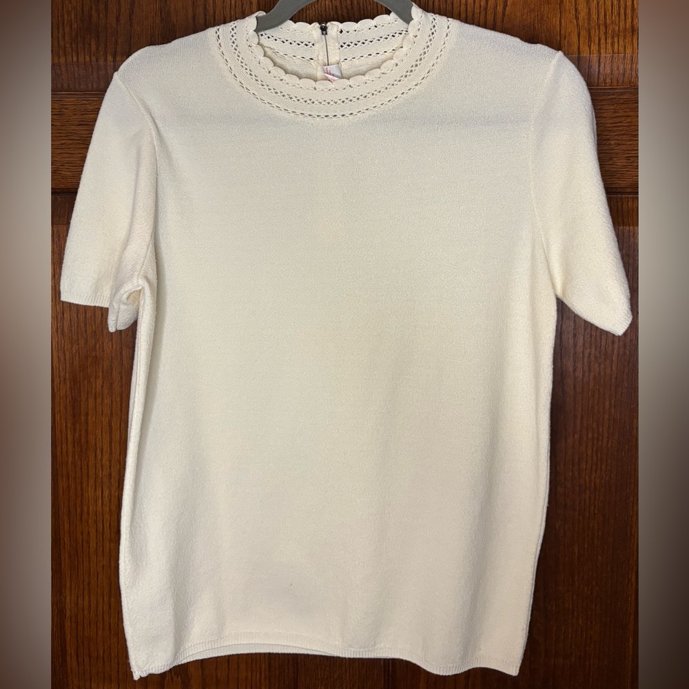 Rare Vintage Fairfield She Shell Grandma Ivory Sweater Size M Lace Collar